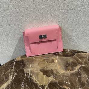 실사 [에르메스] HERMES Epsom KELLY Pocket Compact Wallet Rose Sakura 앱송 켈리 포켓 컴팩트 반지갑 로즈사쿠라